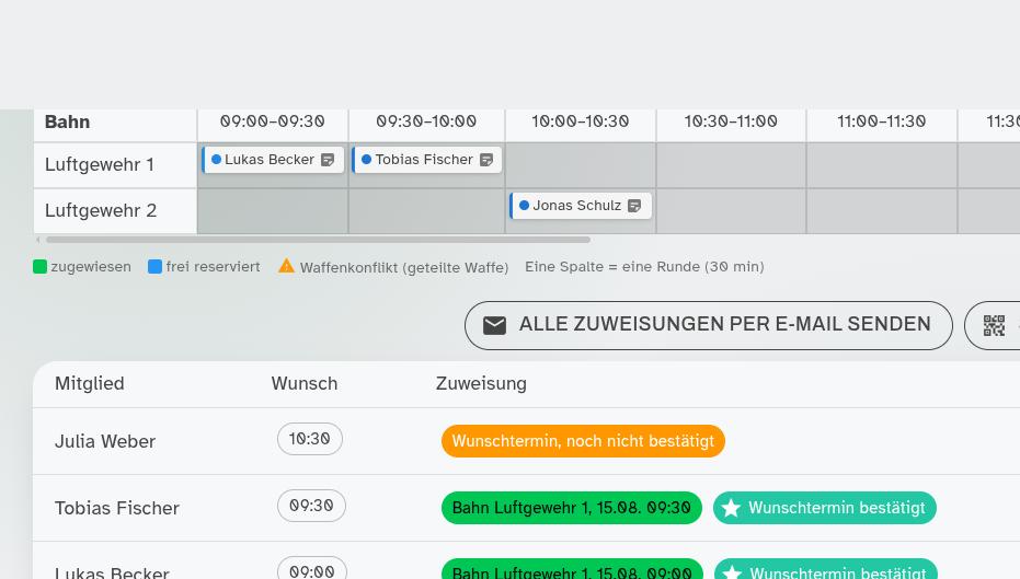 Wunschzeiten und Zuweisungen